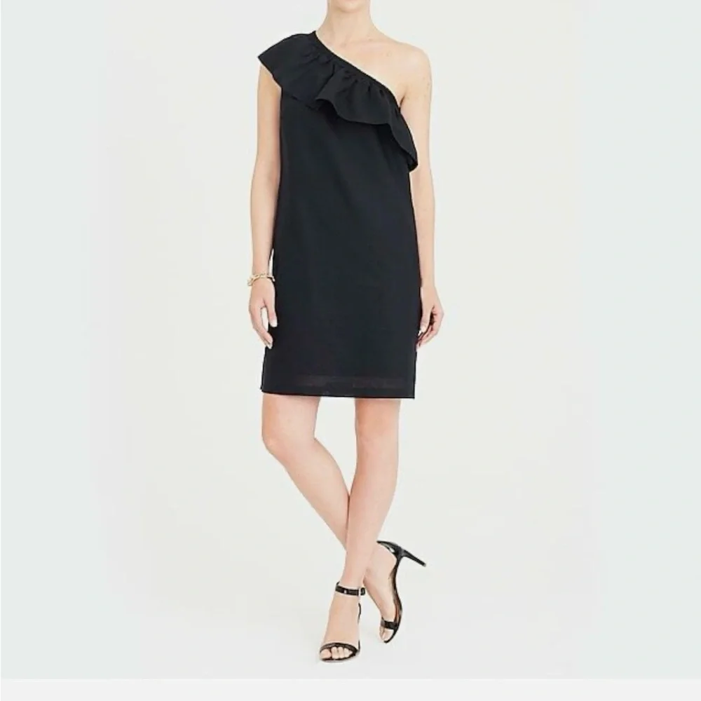 One-Shoulder Black Ruffle Shift Dress - Picture 1 of 3